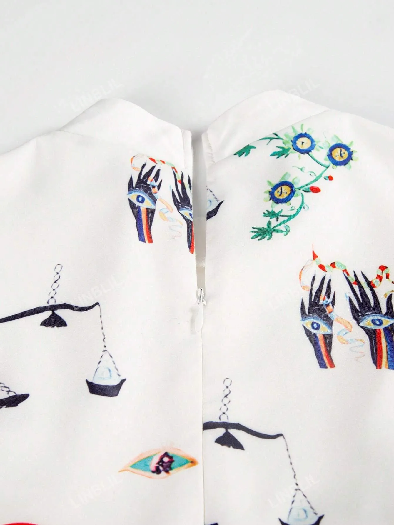 Women's Elegant Stand Collar Lantern Sleeve Embroidered Shirt