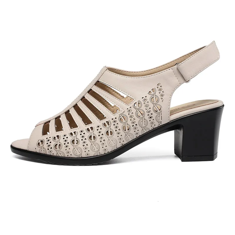 Women's Fashion Peep Toe Pu Leather Gladiator Sandals - Beige,Black