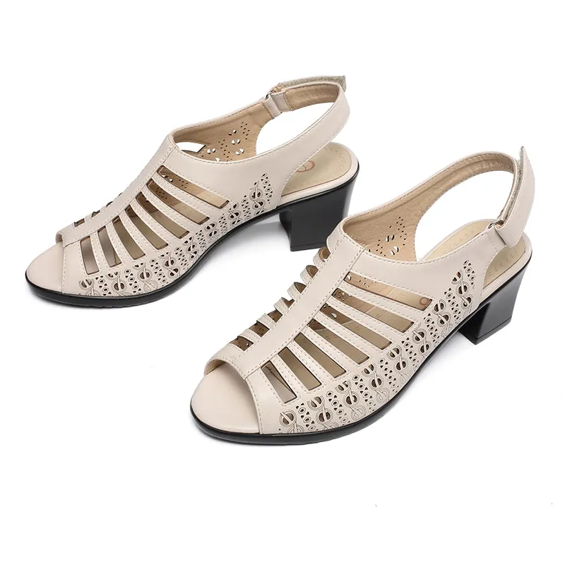 Women's Fashion Peep Toe Pu Leather Gladiator Sandals - Beige,Black