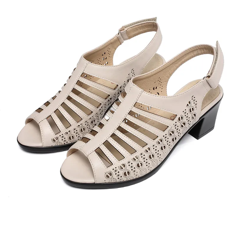 Women's Fashion Peep Toe Pu Leather Gladiator Sandals - Beige,Black