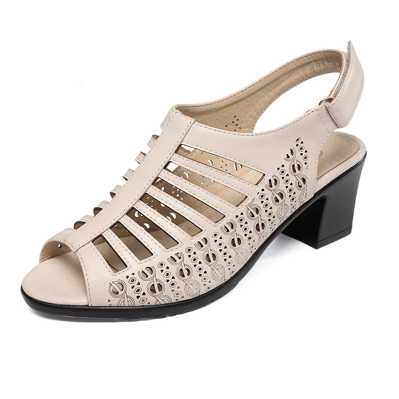 Women's Fashion Peep Toe Pu Leather Gladiator Sandals - Beige,Black