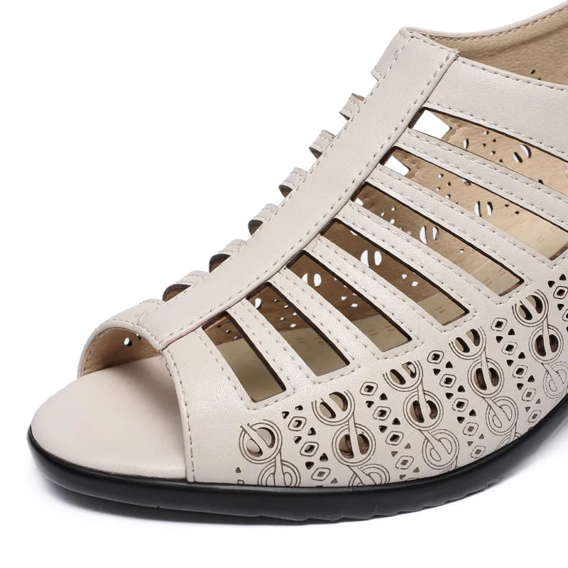 Women's Fashion Peep Toe Pu Leather Gladiator Sandals - Beige,Black