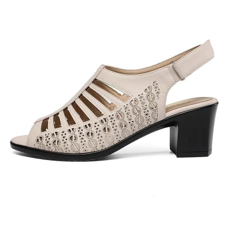 Women's Fashion Peep Toe Pu Leather Gladiator Sandals - Beige,Black