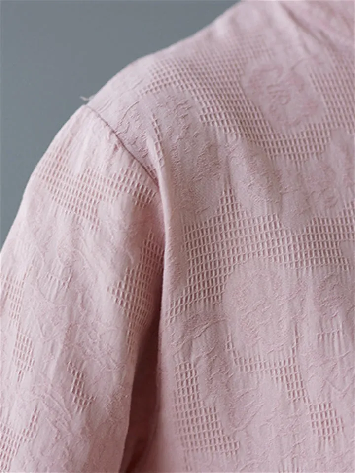 Women's Floral Hand Embroideried Elegant Stand Collar Shirt