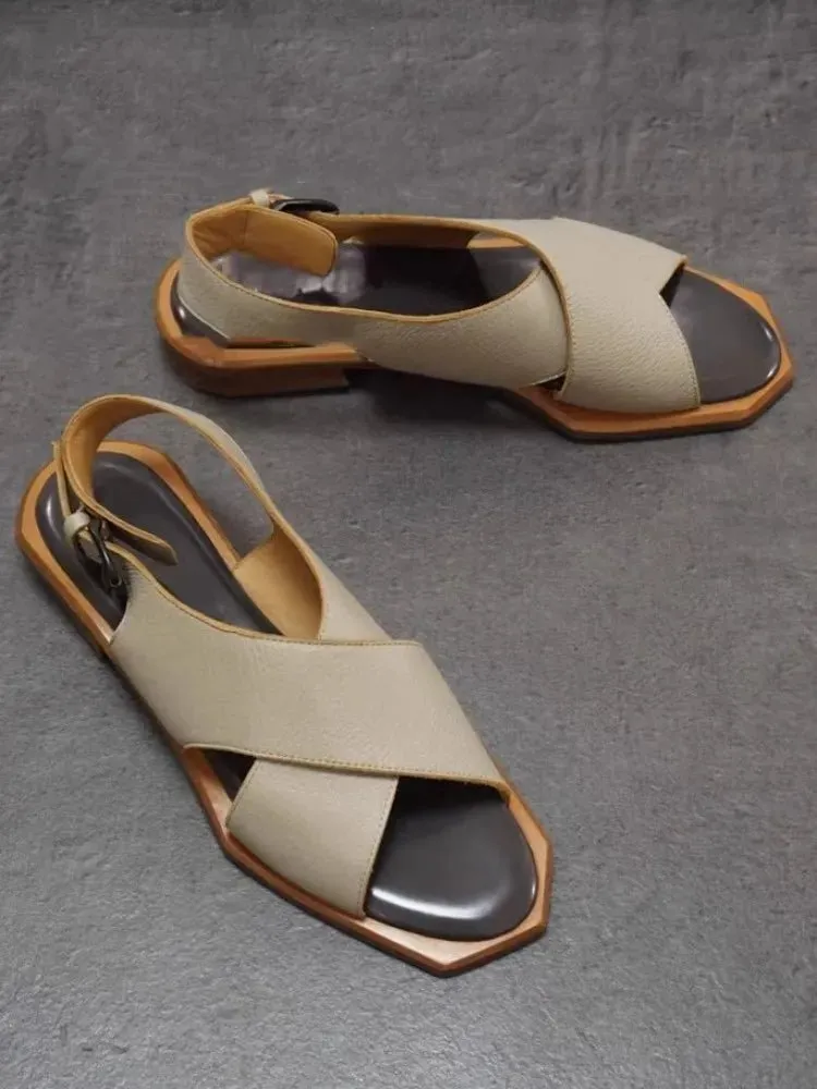 Women's Genuine Leather Vintage Gladiator OpenToe Sandals