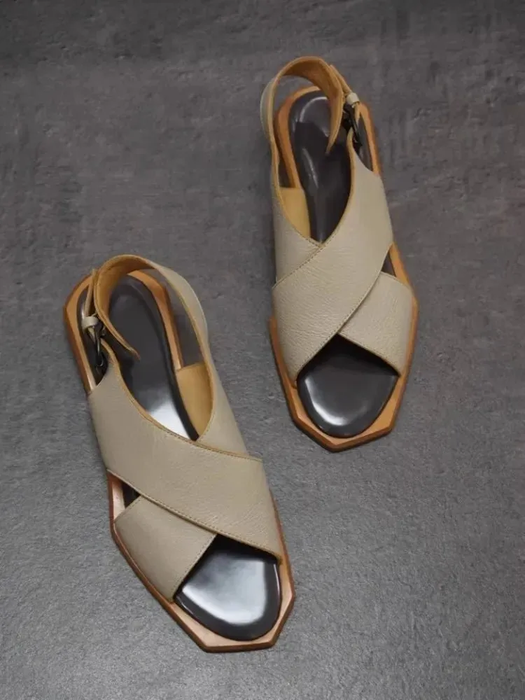 Women's Genuine Leather Vintage Gladiator OpenToe Sandals