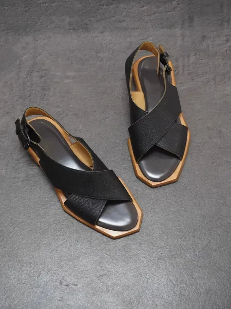Women's Genuine Leather Vintage Gladiator OpenToe Sandals