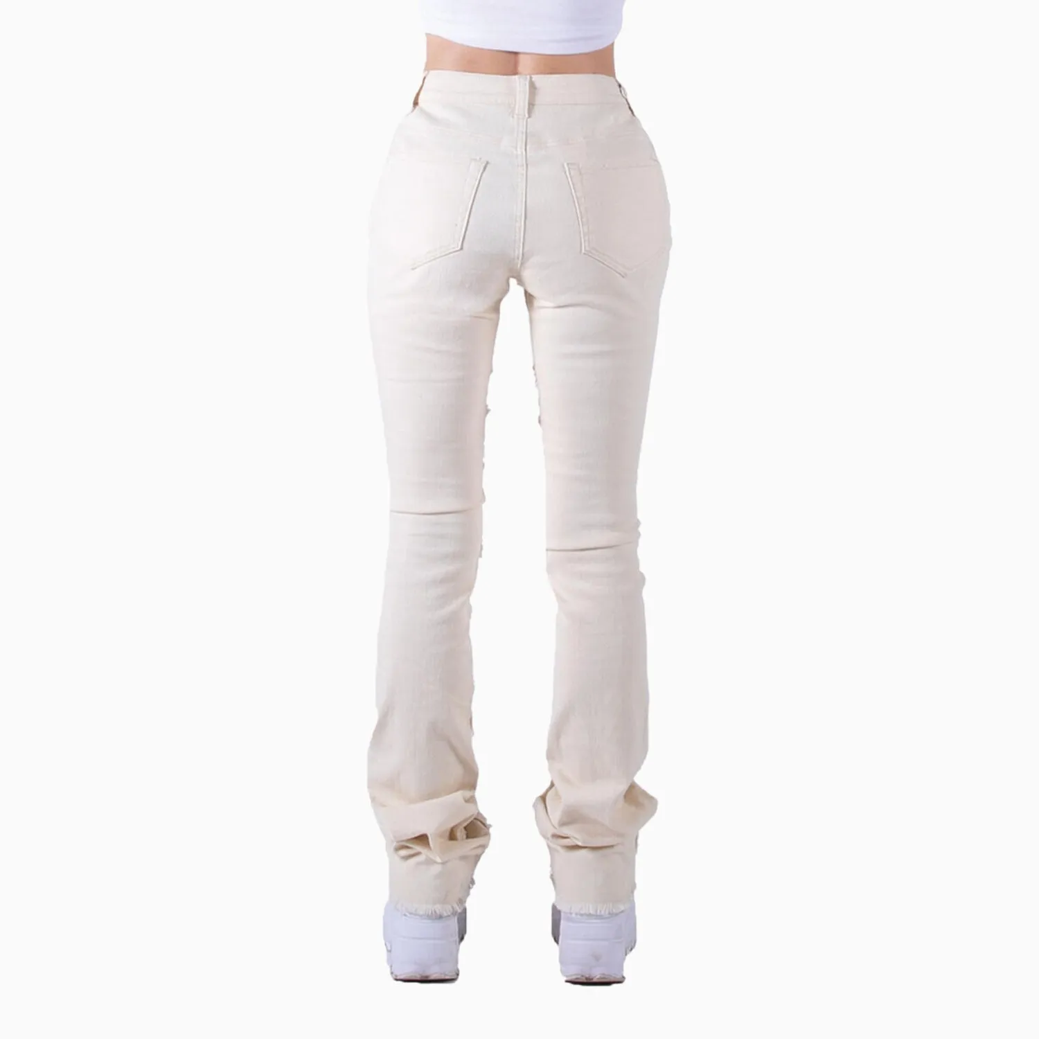 Women's Highwaist Fray Stacked Jeans Pant