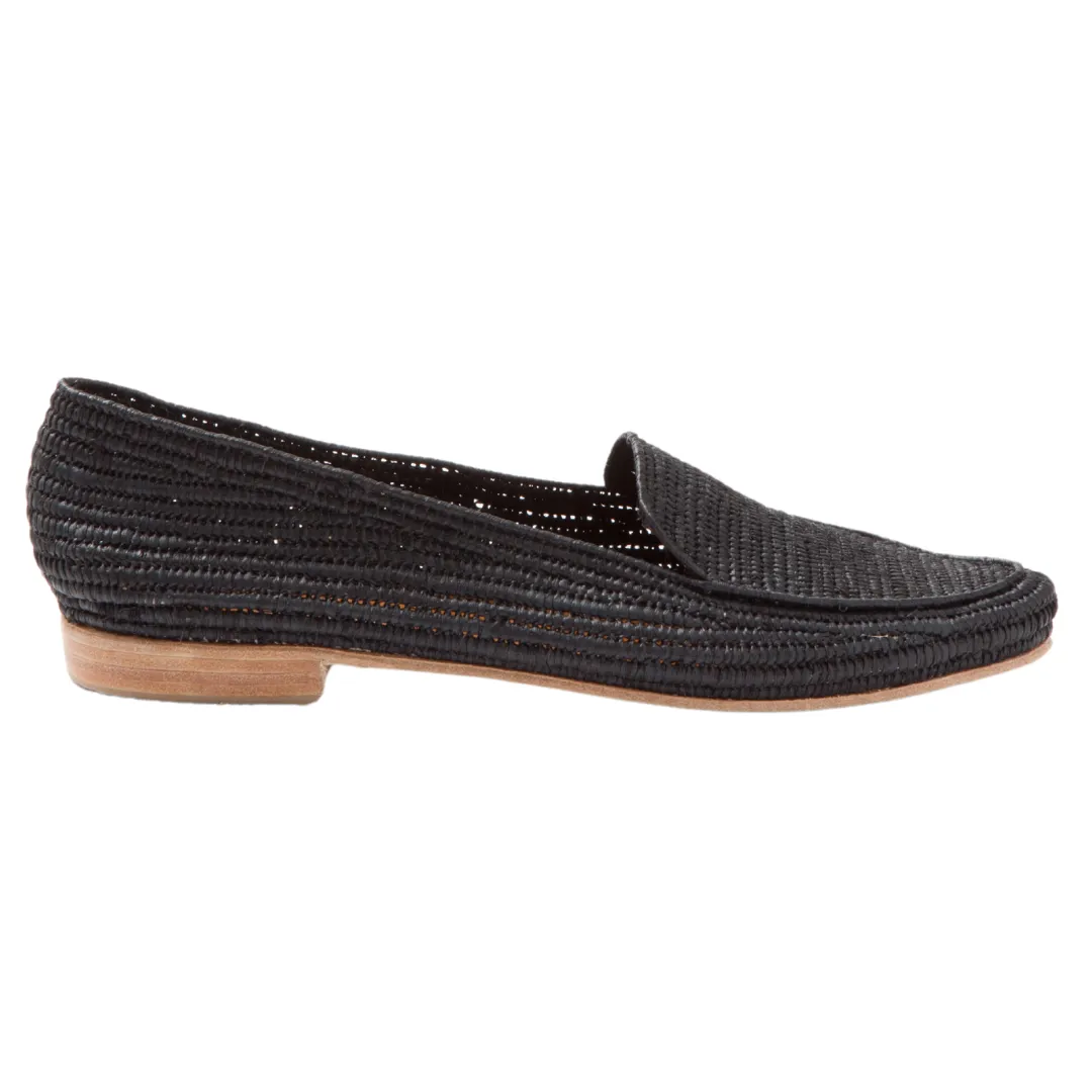 Women's Raffia Loafers (Black)