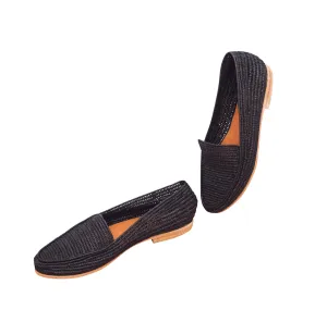 Women's Raffia Loafers (Black)