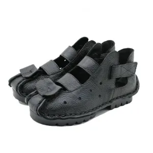 Women's Sandals Soft Bottom Flat Genuine Leather Sandals Leisure Retro Handmade Sandals with Flat Low Platforms