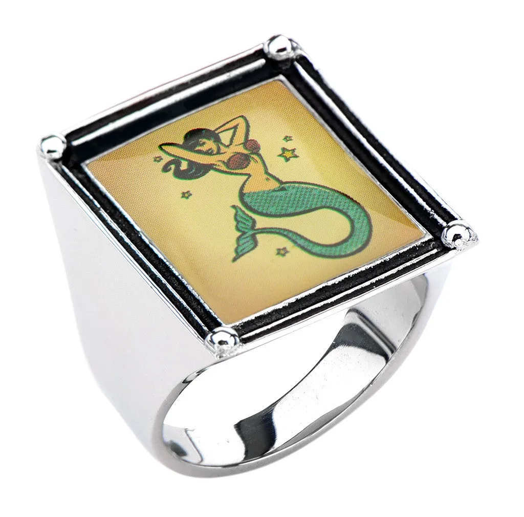 Women's Stainless Steel Mermaid Vintage Frame Ring.