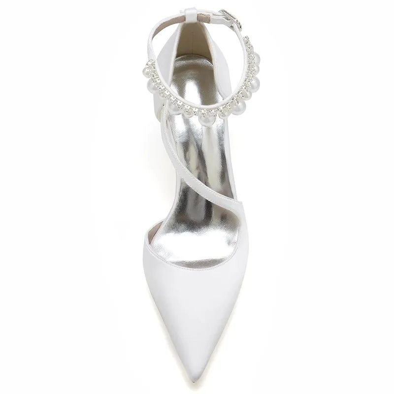 Women's Strappy Chunky Heels Closed Pointed Toe Satin Pump Heel Prom Sandals