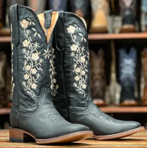 Women's Tanner Mark Black Floral Embroidery Boots