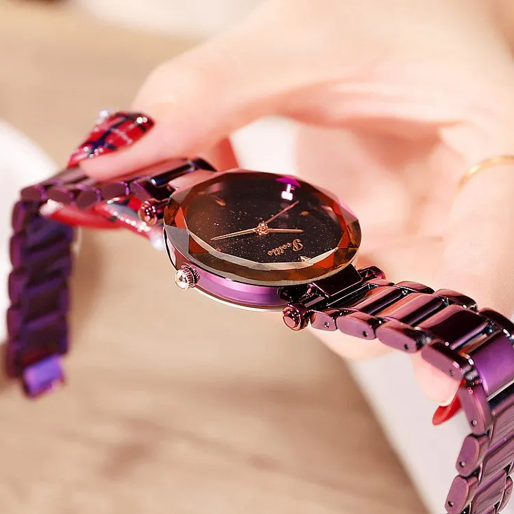 Women's Watch diamond black starry sky dial stainless steel strap elegant watch
