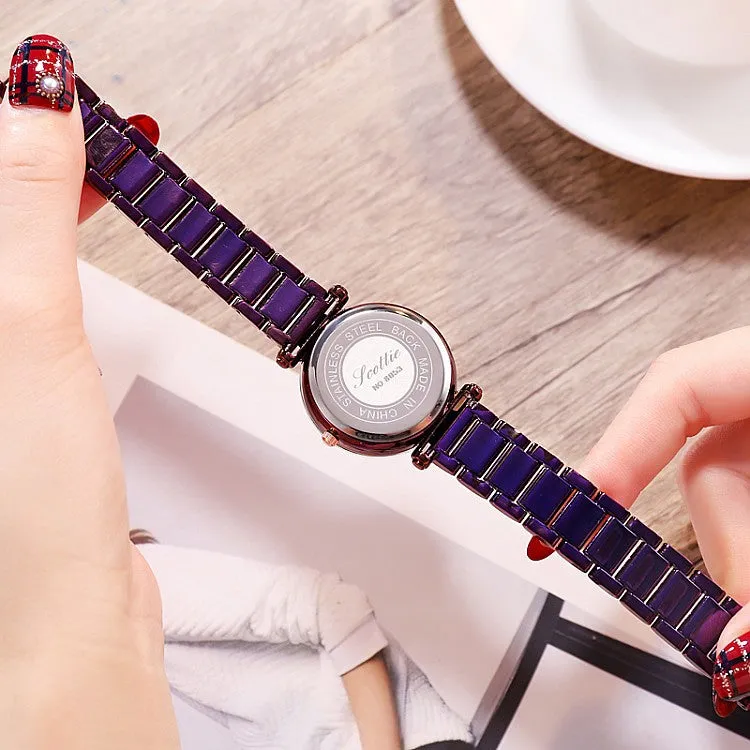 Women's Watch diamond black starry sky dial stainless steel strap elegant watch