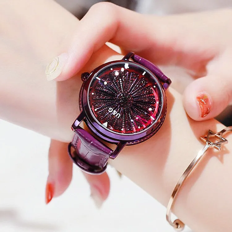 Women's Watch Radiant diamond-studded large dial leather strap elegant watch