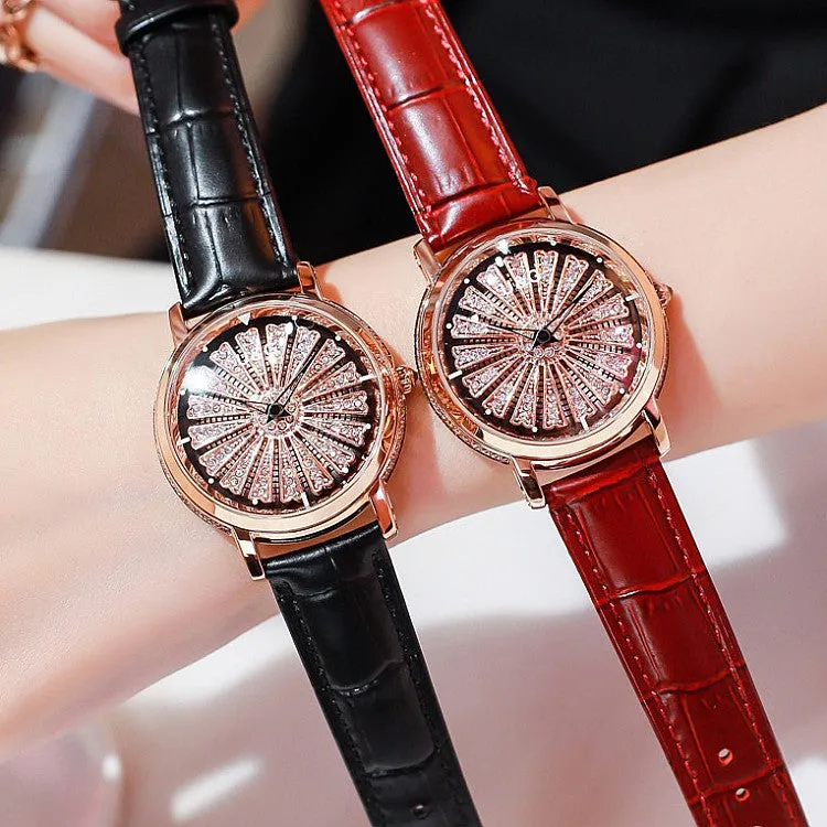 Women's Watch Radiant diamond-studded large dial leather strap elegant watch