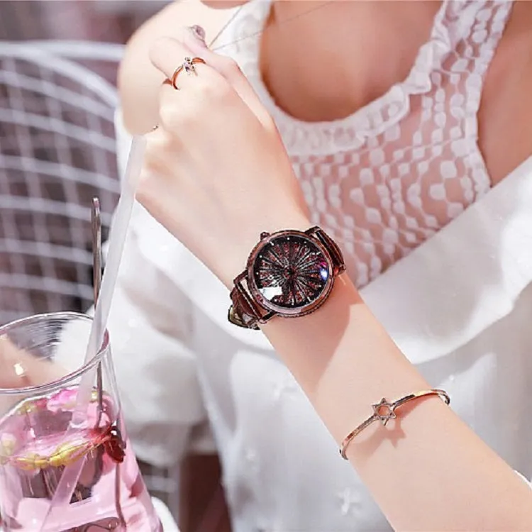 Women's Watch Radiant diamond-studded large dial leather strap elegant watch