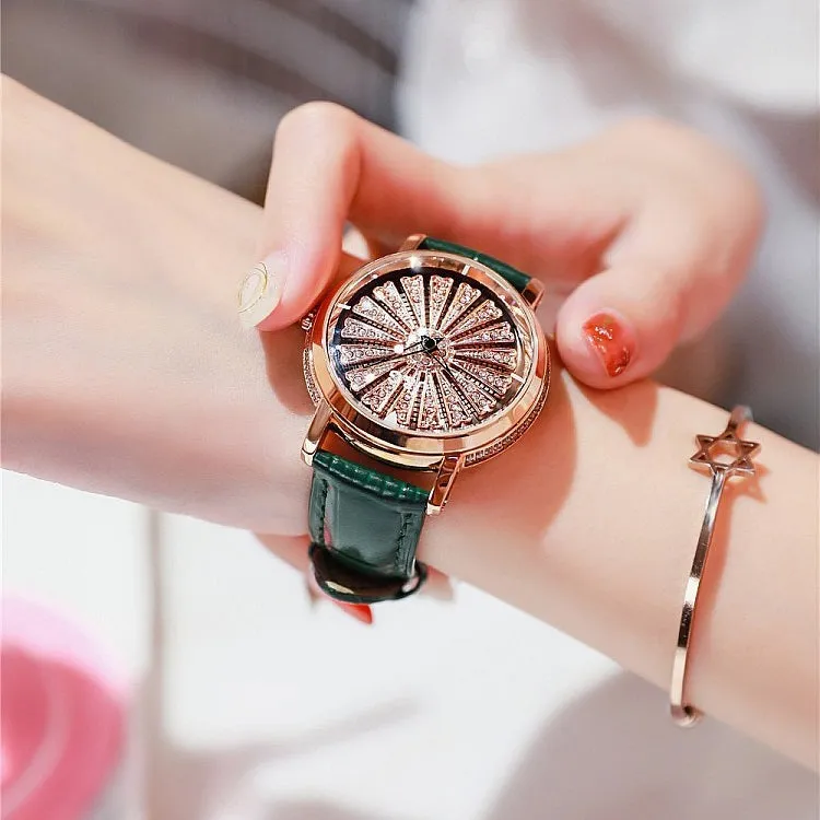 Women's Watch Radiant diamond-studded large dial leather strap elegant watch