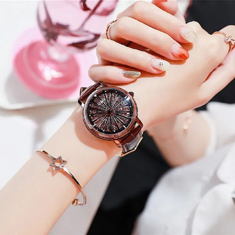 Women's Watch Radiant diamond-studded large dial leather strap elegant watch