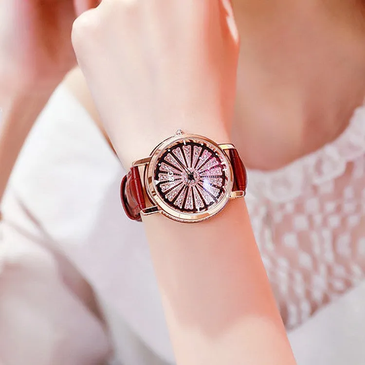 Women's Watch Radiant diamond-studded large dial leather strap elegant watch