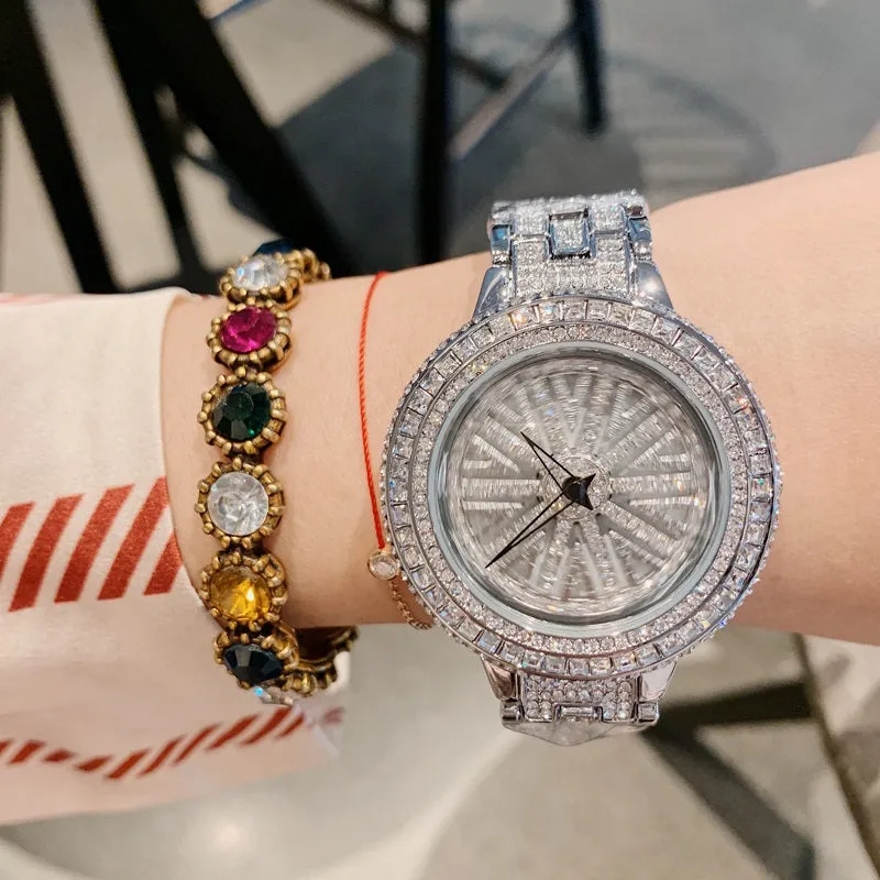 Women's Watch Rotatable Dial Full of Diamond stainless steel strap elegant watch