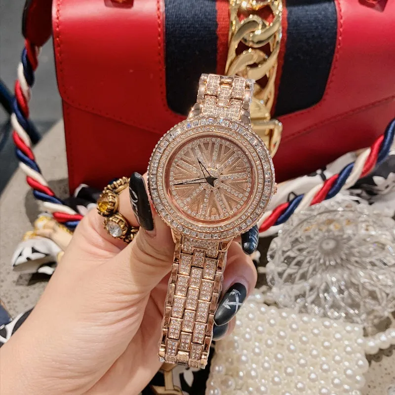 Women's Watch Rotatable Dial Full of Diamond stainless steel strap elegant watch