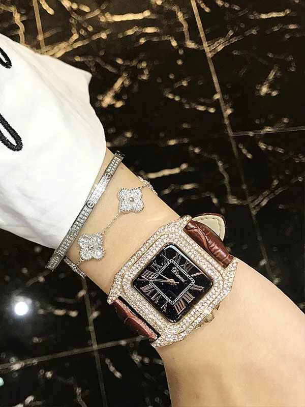 Women's Watch Square dial leather strap elegant watch