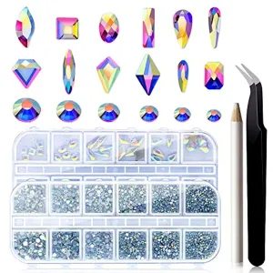 Yagoyan Nail Rhinestones Set, 1870 Pieces Flatback Crystal AB Nail Gems and Rhinestones   60 Pieces Multi Shape Glass 3D Nail Jewels, Nail Bling Diamonds for Nails with Nail Art Accessories Stuff