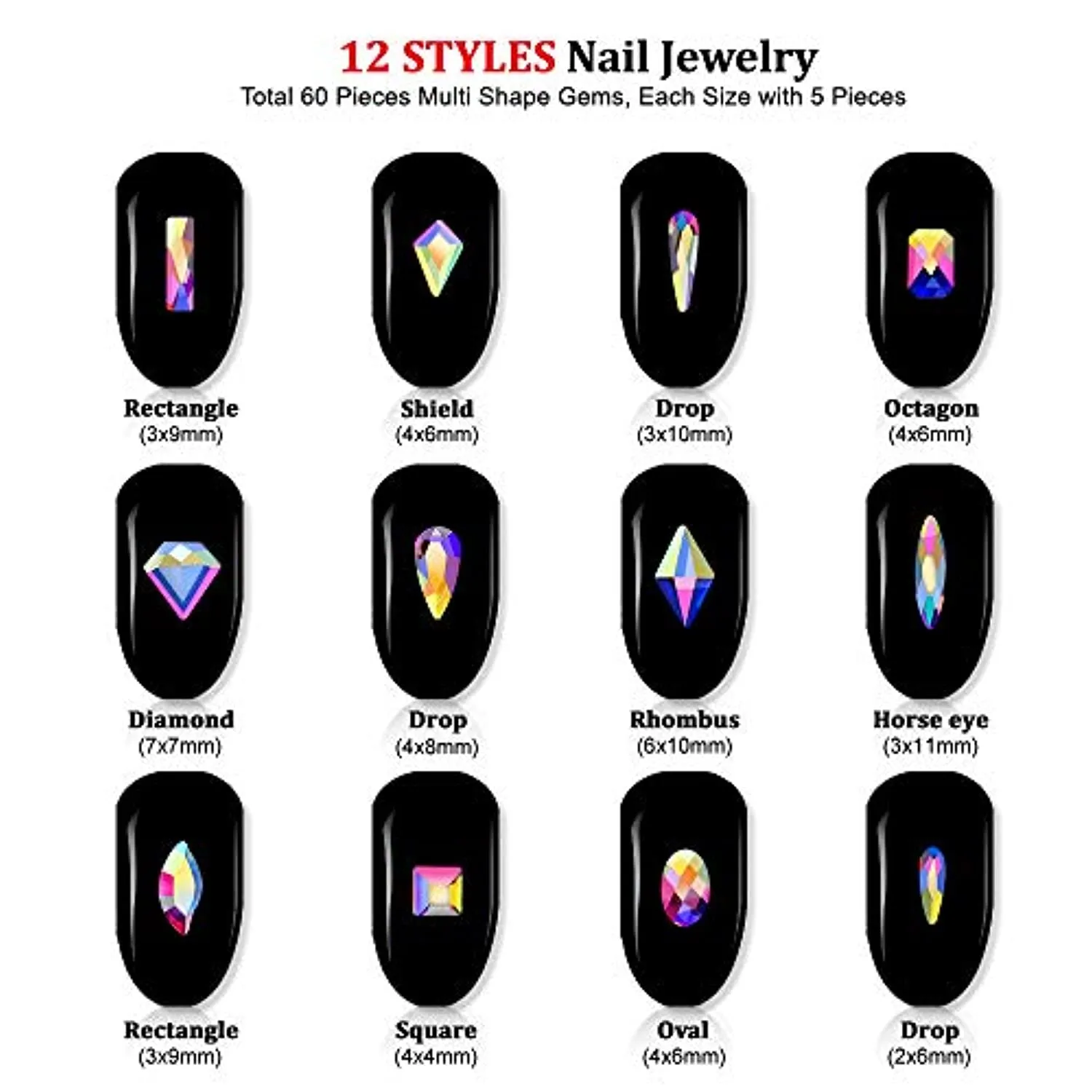 Yagoyan Nail Rhinestones Set, 1870 Pieces Flatback Crystal AB Nail Gems and Rhinestones   60 Pieces Multi Shape Glass 3D Nail Jewels, Nail Bling Diamonds for Nails with Nail Art Accessories Stuff