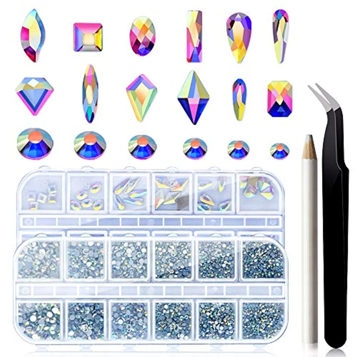 Yagoyan Nail Rhinestones Set, 1870 Pieces Flatback Crystal AB Nail Gems and Rhinestones   60 Pieces Multi Shape Glass 3D Nail Jewels, Nail Bling Diamonds for Nails with Nail Art Accessories Stuff