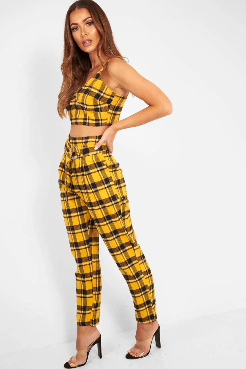 Yellow Check Bralet And Belted Trouser Co-ord - Brilyn