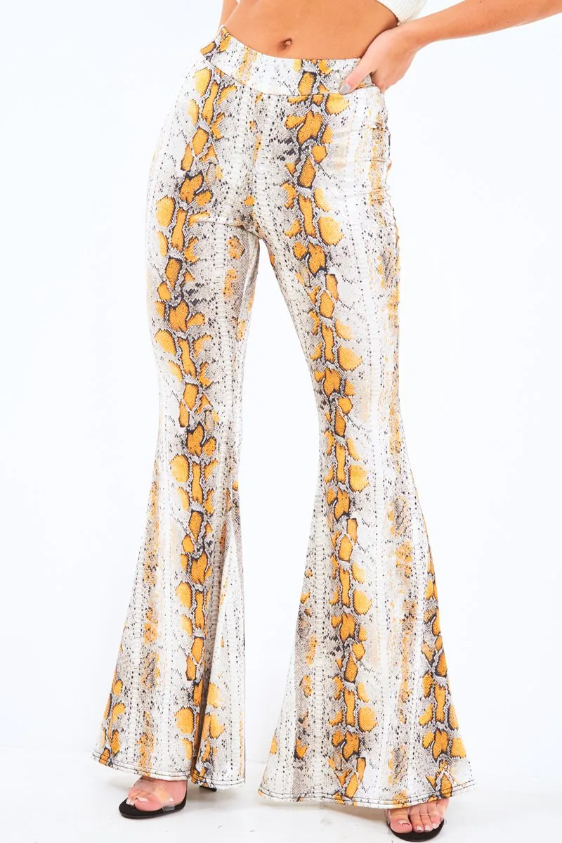 Yellow Snake Print High Waisted Flared Trousers - Kamryn